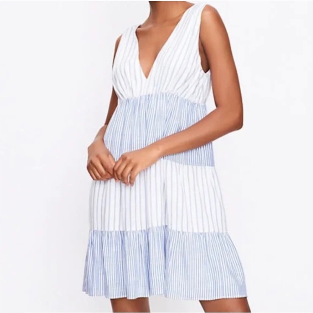 Loft Blue and White Striped Tiered Dress  Size XL 31670616 NWT